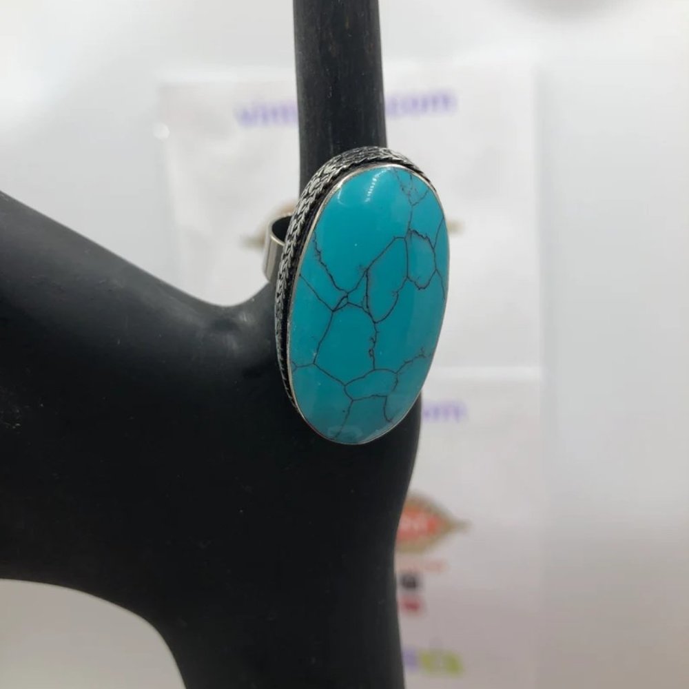 Ethnic Turquoise Stone Ring, Handmade Tribal Statement Ring, Stone Ring, Gift